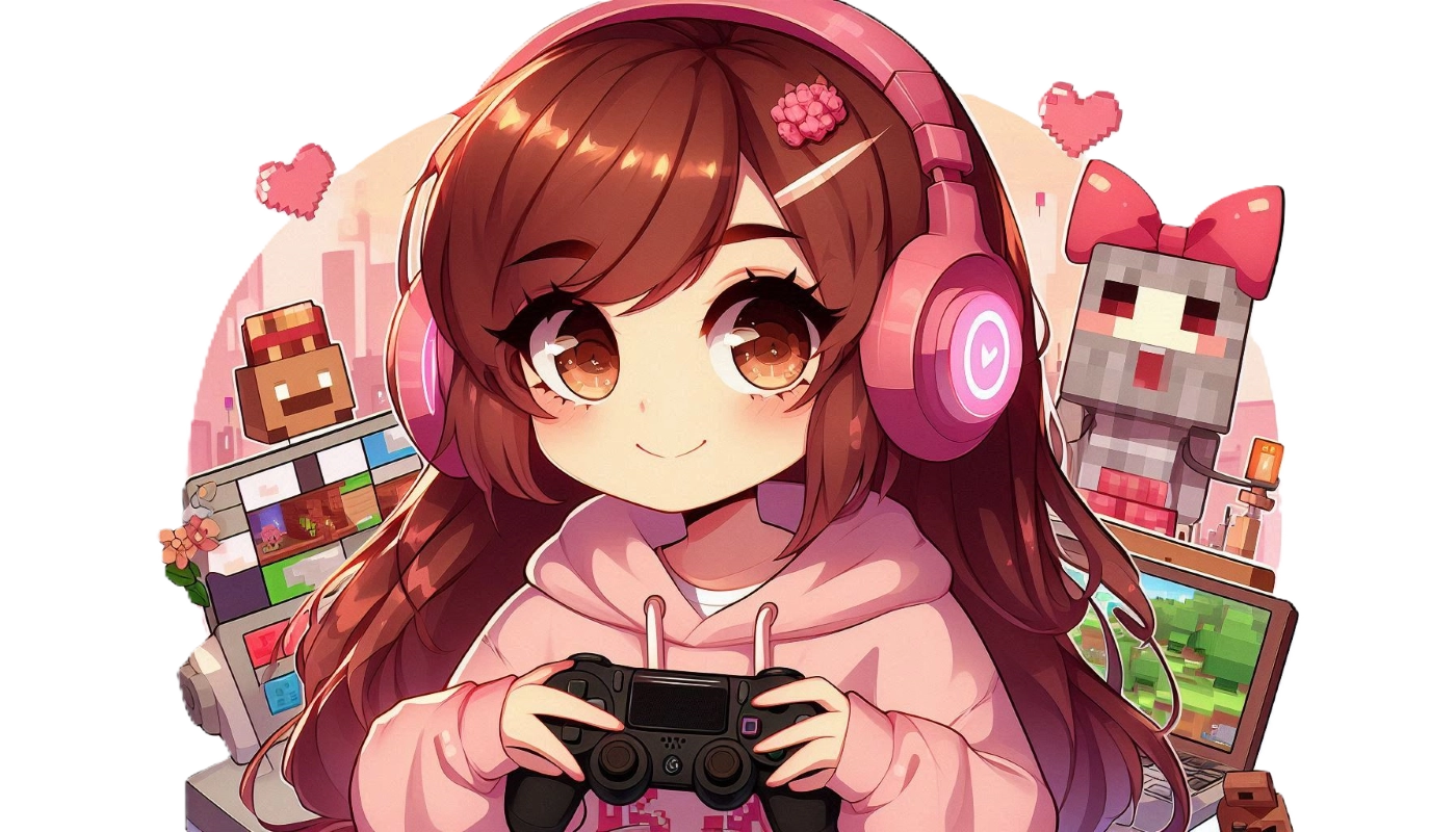 Girl with pink headphones and game controller